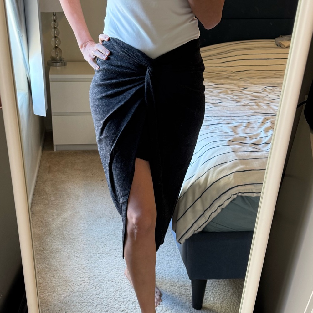 ZARA Charcoal Gray Twist Front Midi Skirt
